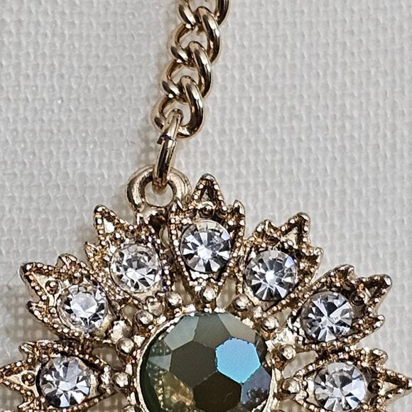 💎Vintage Aquamarine Rhinestones Inlaid Flower Gold Tone Necklace - Picture 5 of 9